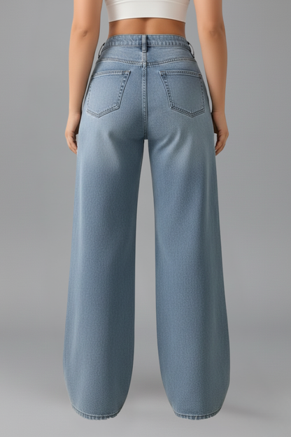 Jeans Anchos y Elegantes para Mujeres con Cintura Alta, Corte Relajado y Pierna Recta Estilo Casual de Mezclilla Azul