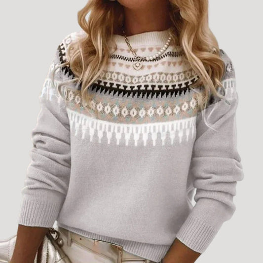 Suéter Cómodo de Fair Isle para Mujeres con Cuello Redondo, Manga Larga y Estilo Relajado Oversized