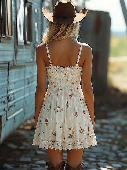 Vestido Mini Floral Blanco Elegante para Mujeres con Escote en V y Dobladillo Asimétrico