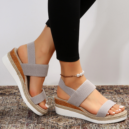 Sandalias Cómodas para Mujeres con Correa Elástica y Plataforma Acolchada Estilo Slingback de Punta Abierta