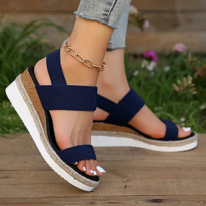 Sandalias Cómodas para Mujeres con Correa Elástica y Plataforma Acolchada Estilo Slingback de Punta Abierta