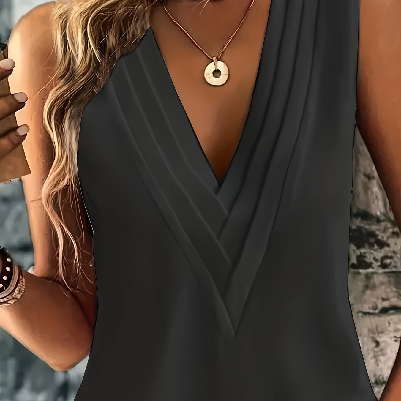 Blusa Sin Esfuerzo para Mujeres con Escote en V, Sin Mangas, Estilo Túnica Draped
