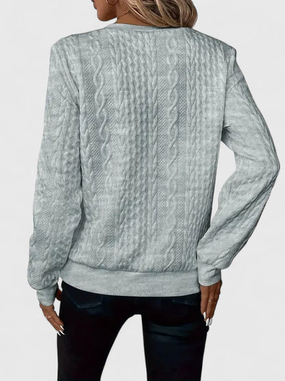 Sudadera de punto trenzado cómoda para mujeres con cuello de triplete y manga larga, estilo relajado y oversize