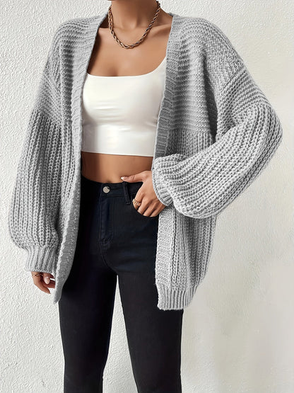 Cárdigan de Punto Grueso Cómodo para Mujeres con Frente Abierto y Mangas Globo, Estilo Oversized y Relajado