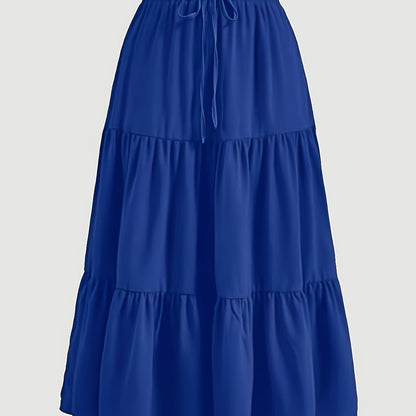 Falda Maxi Con Volantes Sin Esfuerzo para Mujeres con Cintura Paperbag y Cordón, Estilo Bohemio