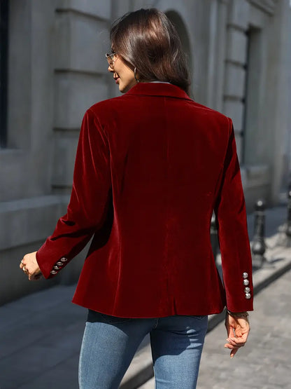 Blazer de Terciopelo Elegante para Mujeres con Solapa, Manga Larga, Botón Único y Estilo Formal