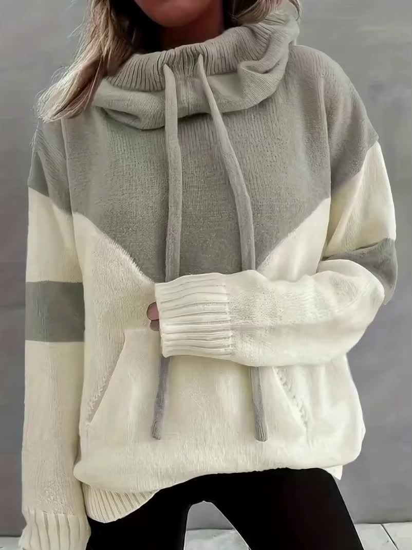 Suéter Colorblock Cómodo para Mujeres con Cuello Cowl de Manga Larga, Estilo Relajado y Oversized