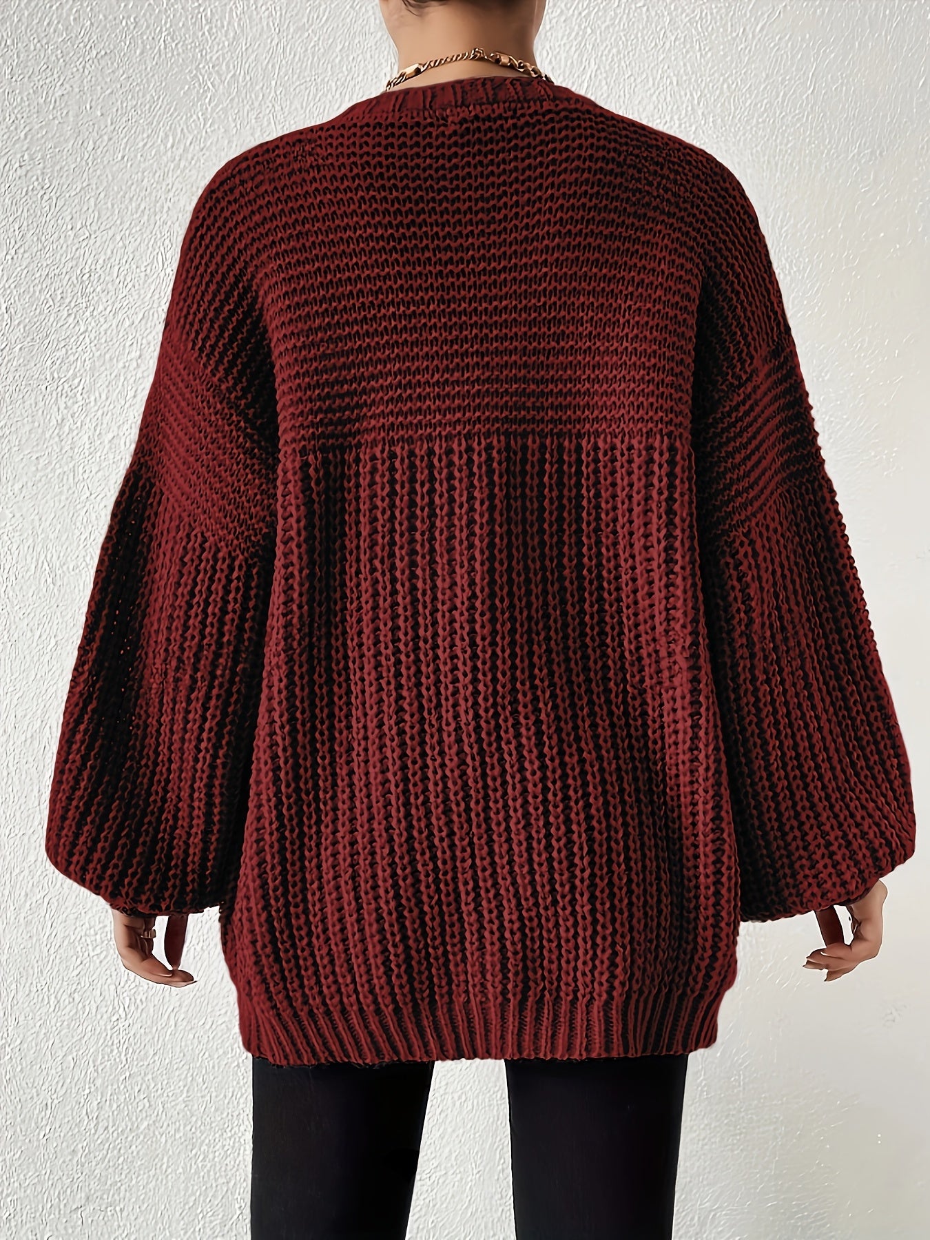 Cárdigan de Punto Grueso Cómodo para Mujeres con Frente Abierto y Mangas Globo, Estilo Oversized y Relajado