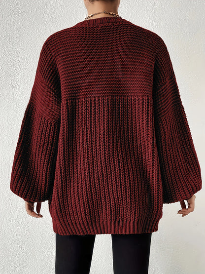 Cárdigan de Punto Grueso Cómodo para Mujeres con Frente Abierto y Mangas Globo, Estilo Oversized y Relajado