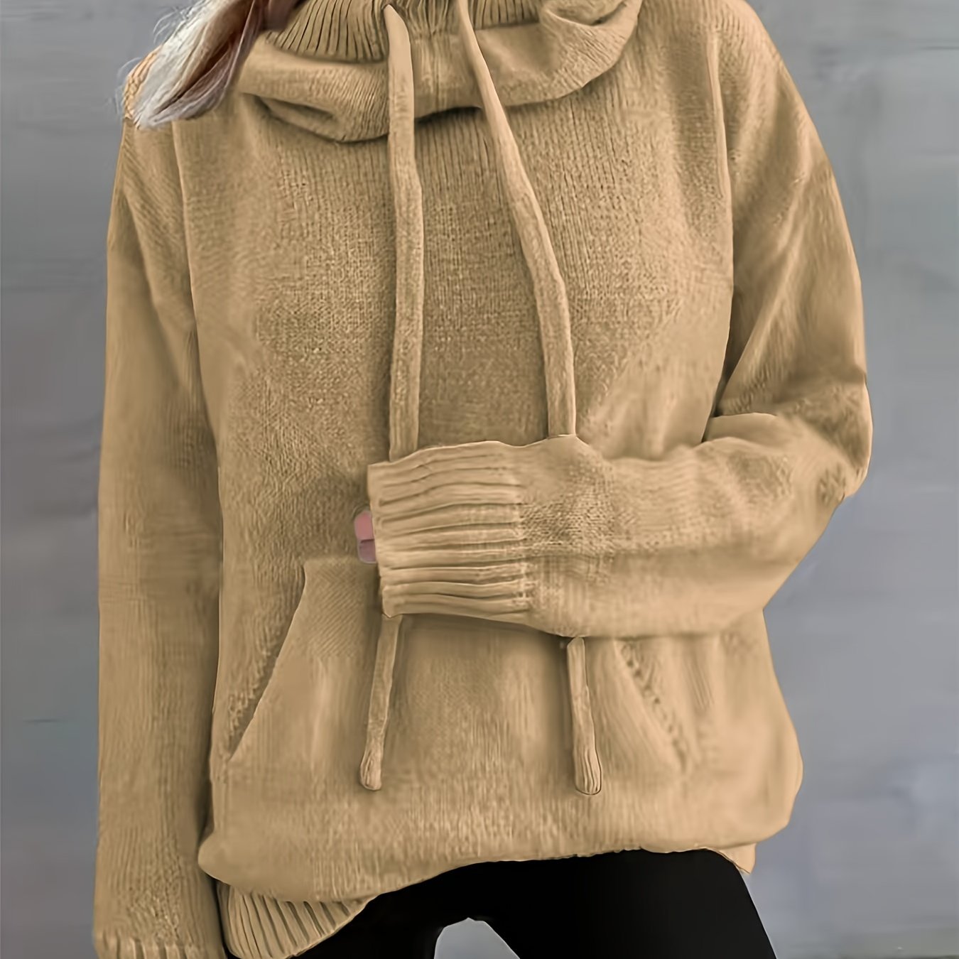 Suéter de punto cómodo para mujeres con cuello de capa, manga larga, cordón y estilo oversized