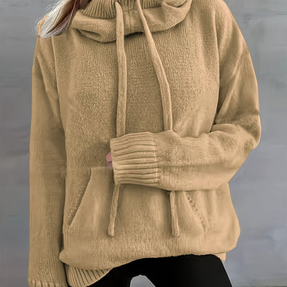 Suéter de punto cómodo para mujeres con cuello de capa, manga larga, cordón y estilo oversized