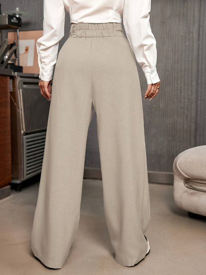 Pantalones de Pierna Ancha Plisados para Mujer con Cintura Alta y Cierre Frontal de Botón, Estilo Relajado y Elegante