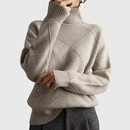 Suéter de Punto Argyle Cómodo para Mujeres con Cuello Alto, Manga Larga y Estilo Oversized Relajado