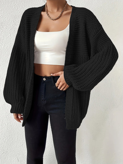 Cárdigan de Punto Grueso Cómodo para Mujeres con Frente Abierto y Mangas Globo, Estilo Oversized y Relajado