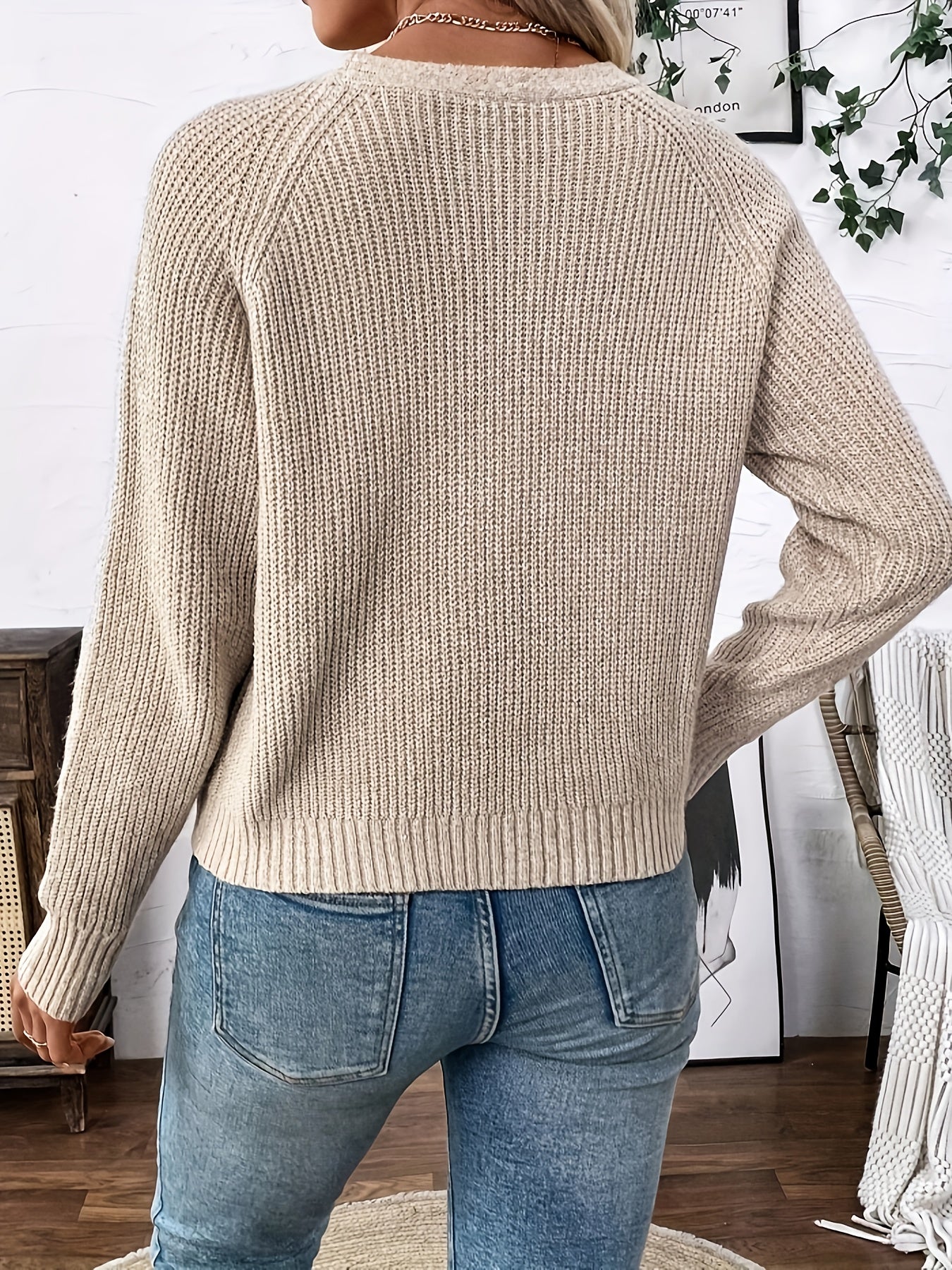 Cárdigan de Punto Acanalado Cómodo para Mujeres con Cuello en V, Manga Larga, Botones Frontal, Estilo Relajado y Corto