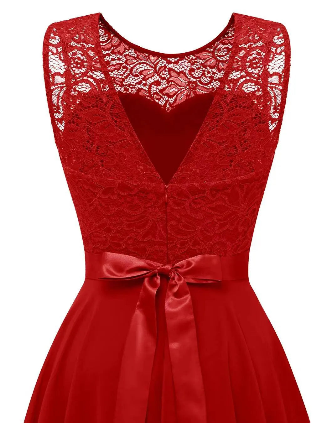 Vestido Elegante de Encaje Alto-Bajo para Mujeres con Cuello Redondo, Sin Mangas, Estilo Formal para Invitadas de Boda