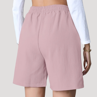 Pantalones Cortos de Bermuda Sin Esfuerzo para Mujeres con Cintura Alta, Cuerda Ajustable, Bolsillos de Parche y Estilo Casual Relajado