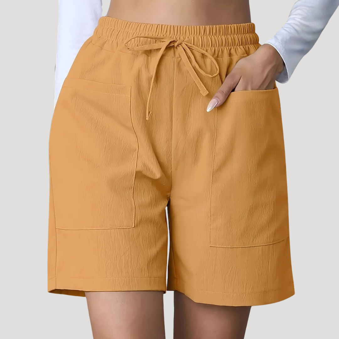 Pantalones Cortos de Bermuda Sin Esfuerzo para Mujeres con Cintura Alta, Cuerda Ajustable, Bolsillos de Parche y Estilo Casual Relajado