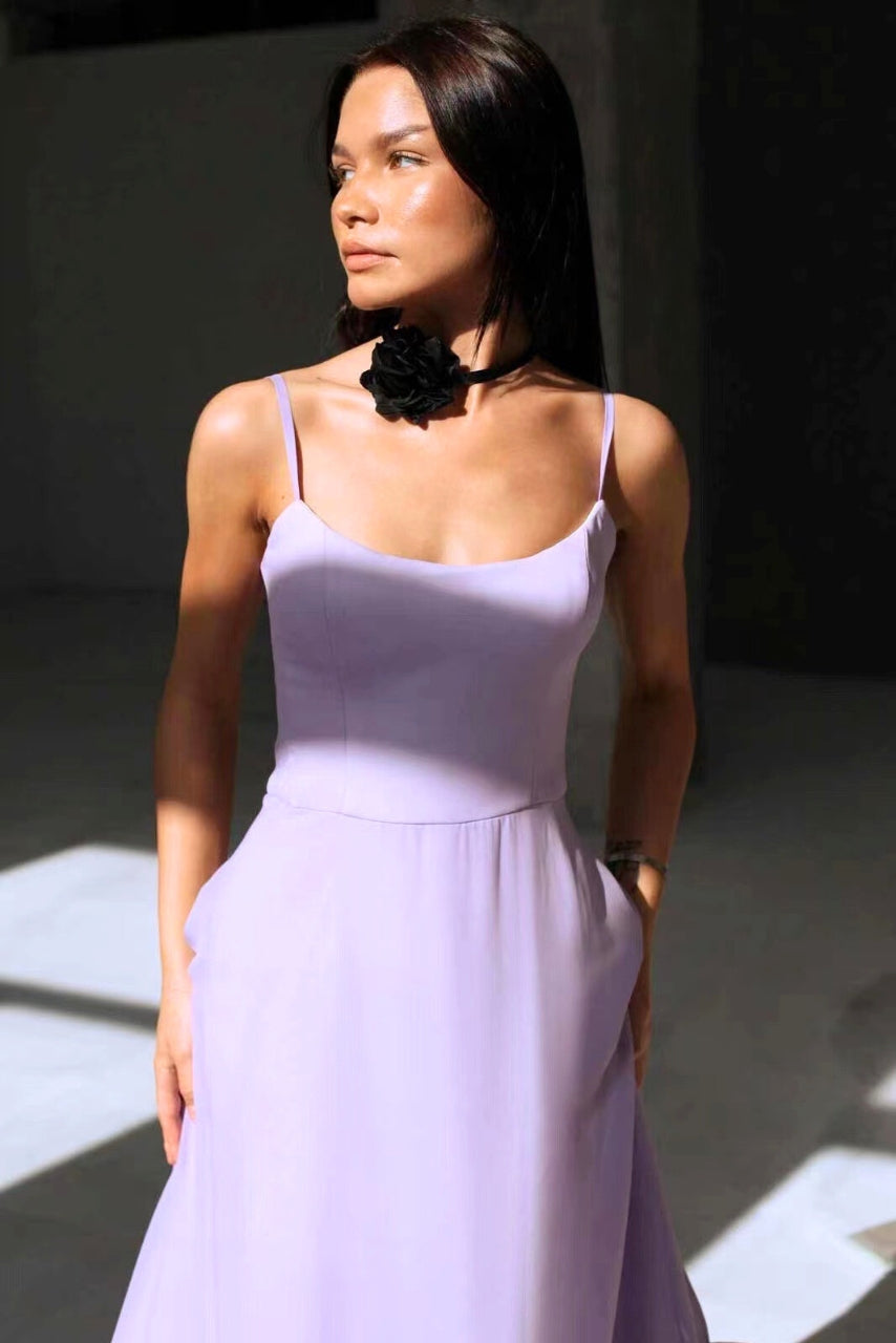 Vestido Midi Elegante con Volantes para Mujeres con Cuello Cuadrado y Tirantes de Espagueti Estilo A Línea para Invitadas de Boda