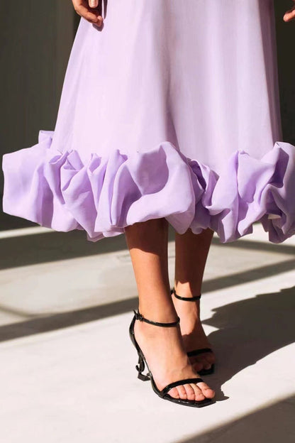 Vestido Midi Elegante con Volantes para Mujeres con Cuello Cuadrado y Tirantes de Espagueti Estilo A Línea para Invitadas de Boda