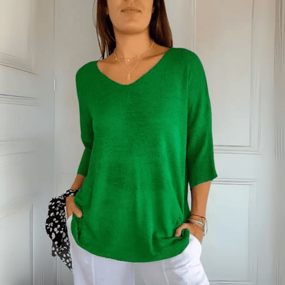 Suéter de Punto Cómodo para Mujeres con Cuello en V y Manga Corta Relajada de Estilo Oversized