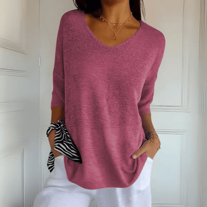 Suéter de Punto Cómodo para Mujeres con Cuello en V y Manga Corta Relajada de Estilo Oversized