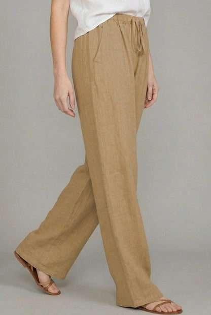 Pantalones de Lino Anchos para Mujeres con Cintura Alta y Cordón, Estilo Casual Relajado