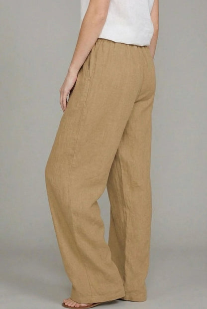 Pantalones de Lino Anchos para Mujeres con Cintura Alta y Cordón, Estilo Casual Relajado