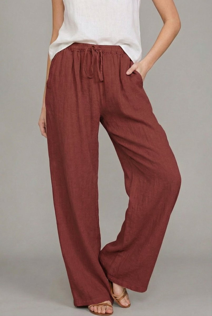 Pantalones de Lino Anchos para Mujeres con Cintura Alta y Cordón, Estilo Casual Relajado