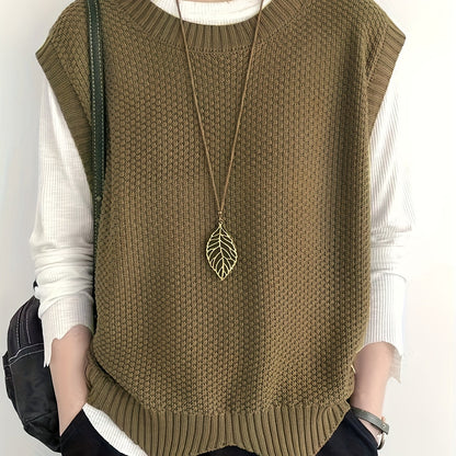 Chaleco de Suéter de Punto Grueso Cómodo para Mujeres con Cuello Redondo Sin Mangas Estilo Relajado y Oversized