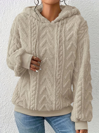 Sudadera de Forro Polar de Punto Trenzado Cómoda para Mujeres con Capucha Ajustable, Manga Larga, Estilo Oversized y Acogedor