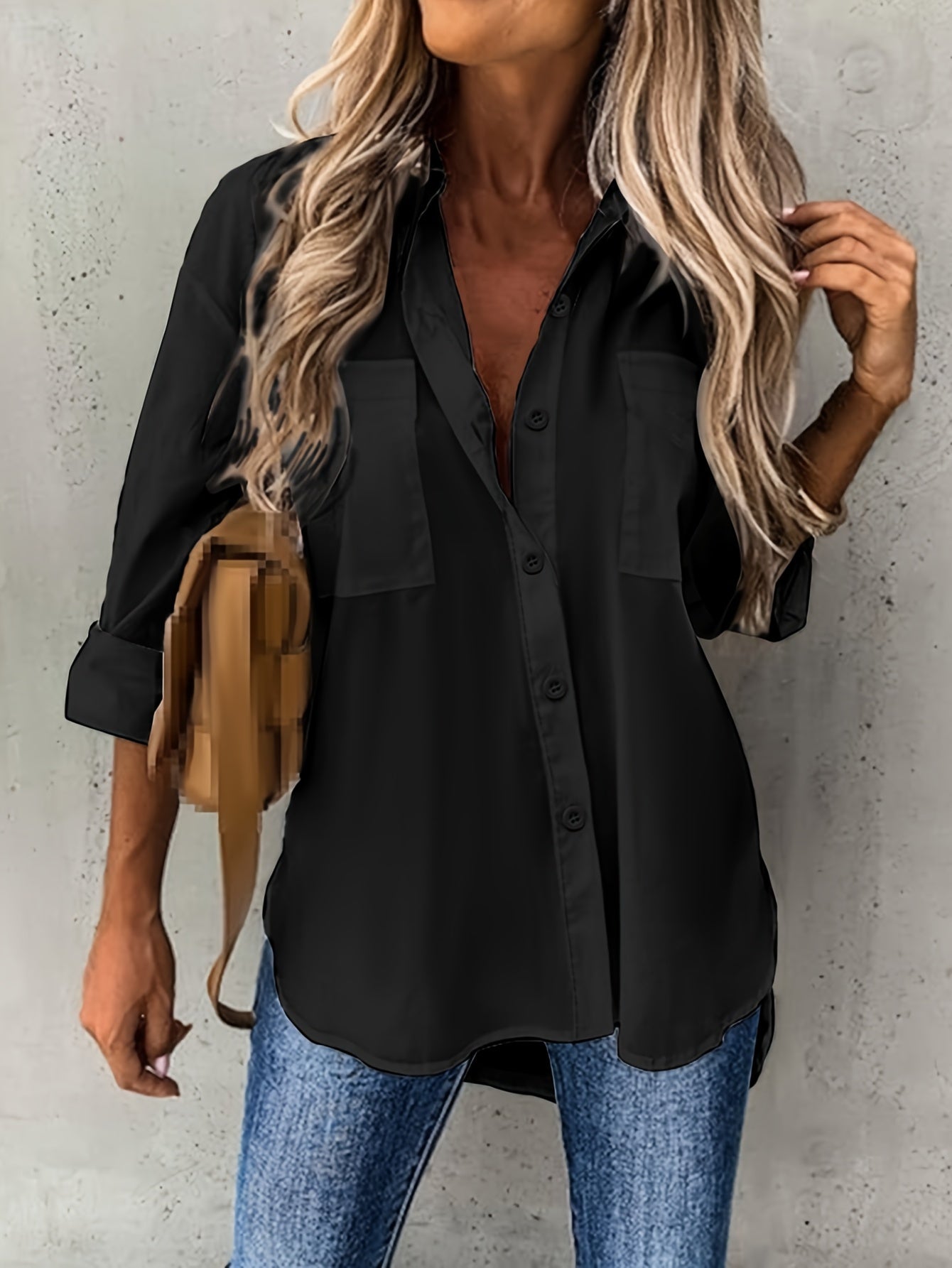 Camisa de Manga Larga de Color Sólido para Mujeres