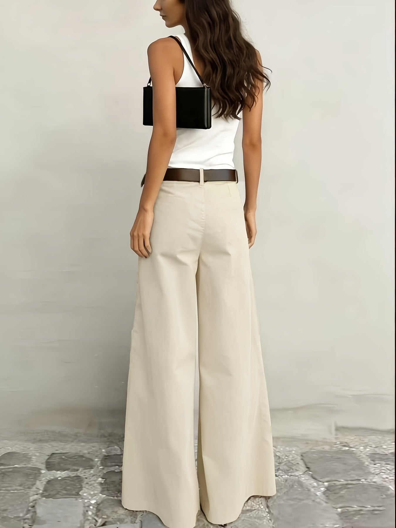Pantalones Anchos Sin Esfuerzo para Mujeres con Cintura Alta, Botón Frontal, Estilo Casual Relajado