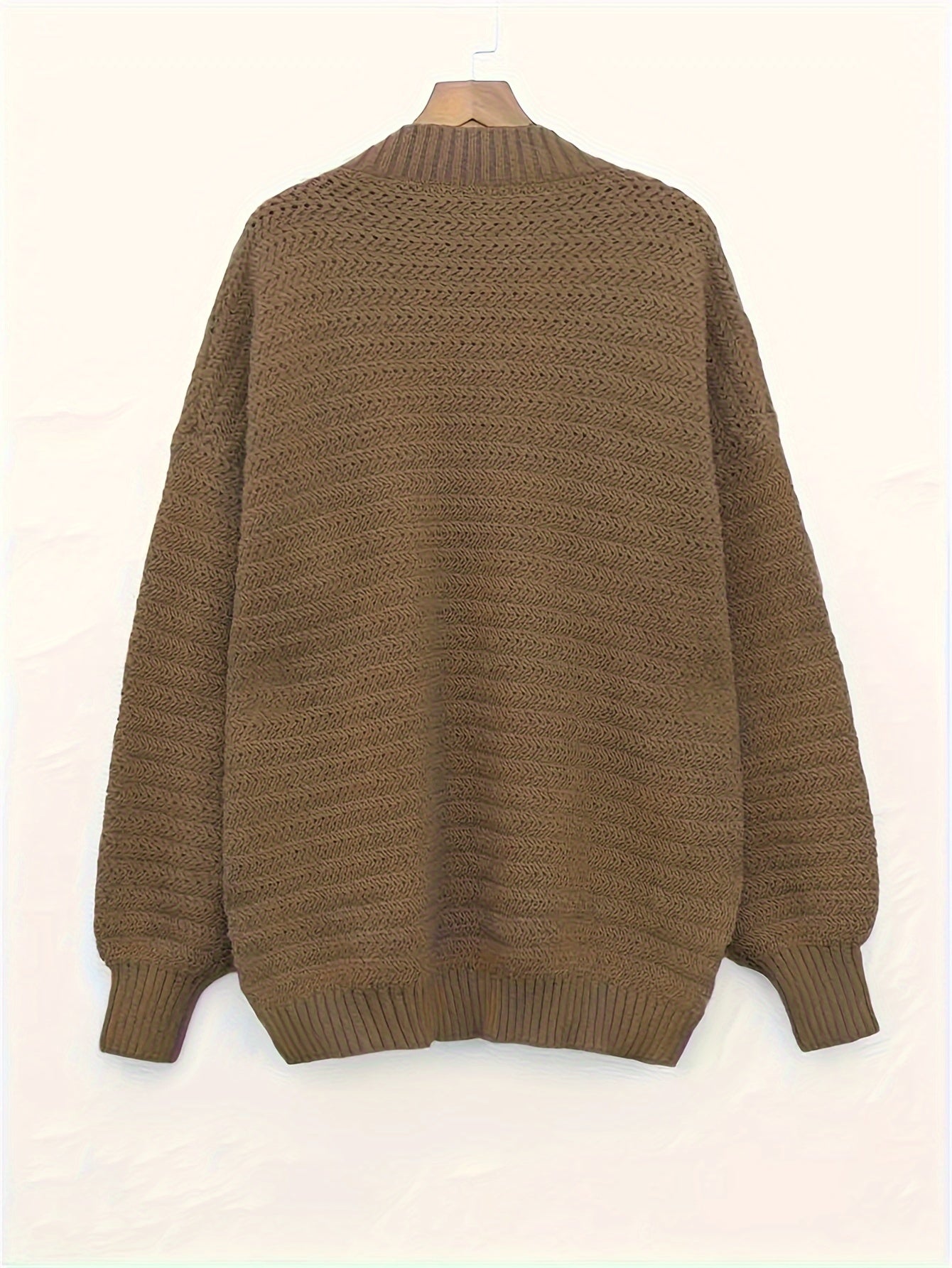 Suéter de Punto Texturizado Cómodo para Mujeres con Cuello Alto y Manga Larga en Estilo Relajado y Oversized