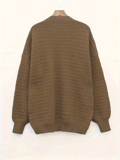 Suéter de Punto Texturizado Cómodo para Mujeres con Cuello Alto y Manga Larga en Estilo Relajado y Oversized