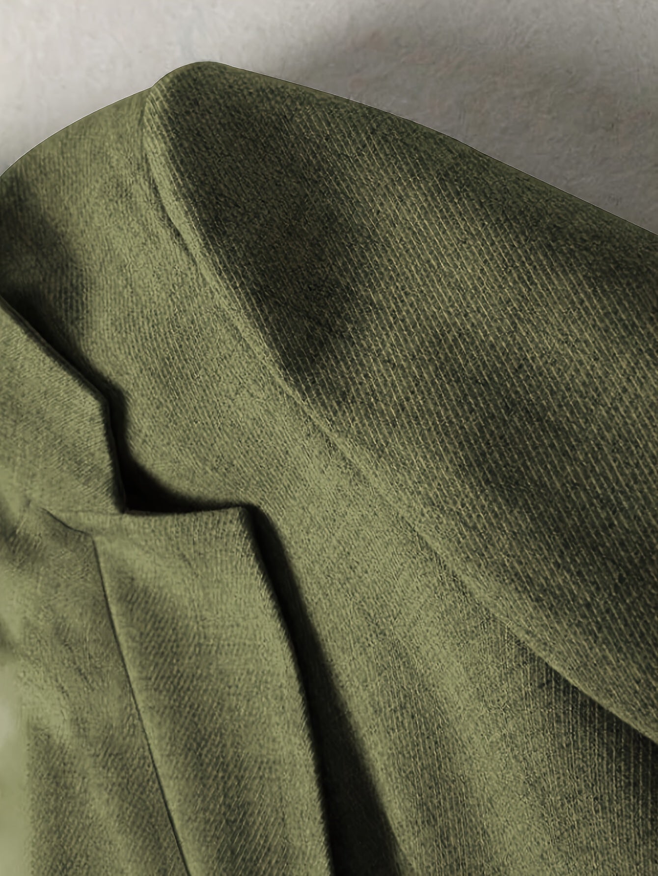 Blazer Texturizado Verde Helecho Elegante para Mujeres con Solapa de Muesca, Manga Larga y Puño Rayado Estilo Casual