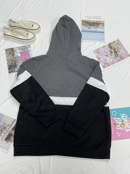 Sudadera Colorblock Cómoda para Mujeres con Cuello de Cowl, Manga Larga, Capucha, Estilo Oversized de Tejido