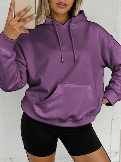 Sudadera de Forro Polar Cómoda para Mujeres con Capucha Ajustable, Manga Larga, Bolsillo Canguro, Estilo Oversized