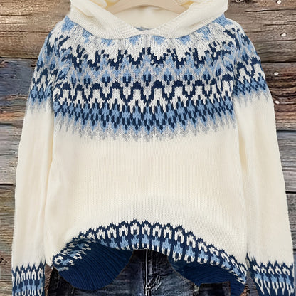 Suéter Cómodo Fair Isle para Mujeres con Capucha y Manga Larga Relajada de Estilo Oversized