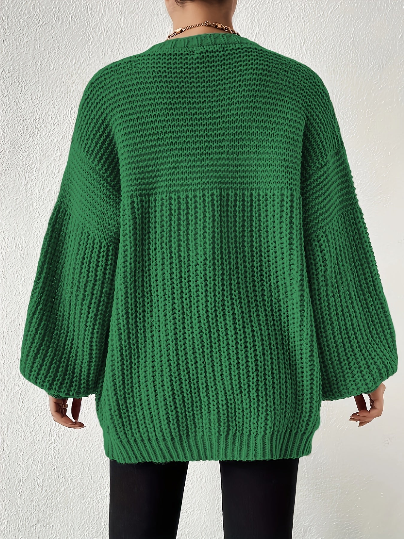 Cárdigan de Punto Grueso Cómodo para Mujeres con Frente Abierto y Mangas Globo, Estilo Oversized y Relajado