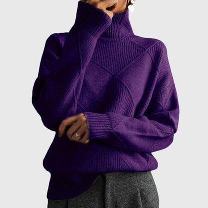 Suéter de Punto Argyle Cómodo para Mujeres con Cuello Alto, Manga Larga y Estilo Oversized Relajado