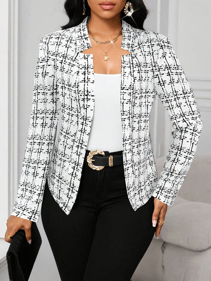Blazer de Tweed Elegante para Mujeres con Cuello de Solapa, Manga Larga, Estilo Ajustado