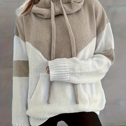 Suéter Colorblock Cómodo para Mujeres con Cuello Cowl de Manga Larga, Estilo Relajado y Oversized