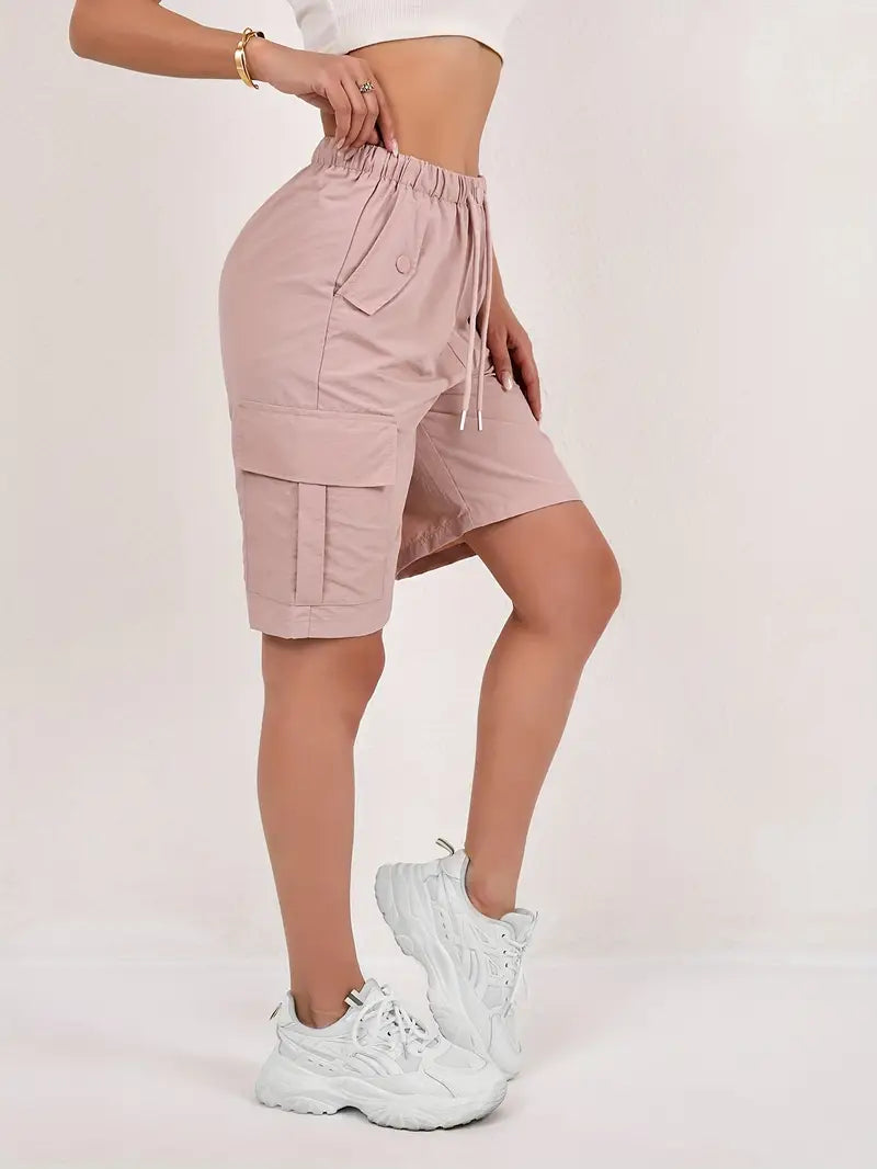 Pantalones Cortos Bermuda Cargo Rosa Sin Esfuerzo para Mujeres con Cintura Alta y Estilo Casual Relajado
