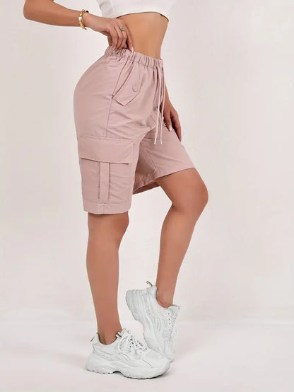 Pantalones Cortos Bermuda Cargo Rosa Sin Esfuerzo para Mujeres con Cintura Alta y Estilo Casual Relajado