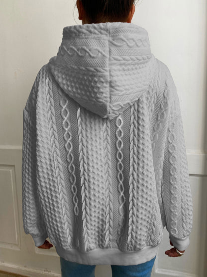 Sudadera de Punto Trenzado Cómoda para Mujeres con Capucha Ajustable de Cordón, Manga Larga, Estilo Relajado y Oversized
