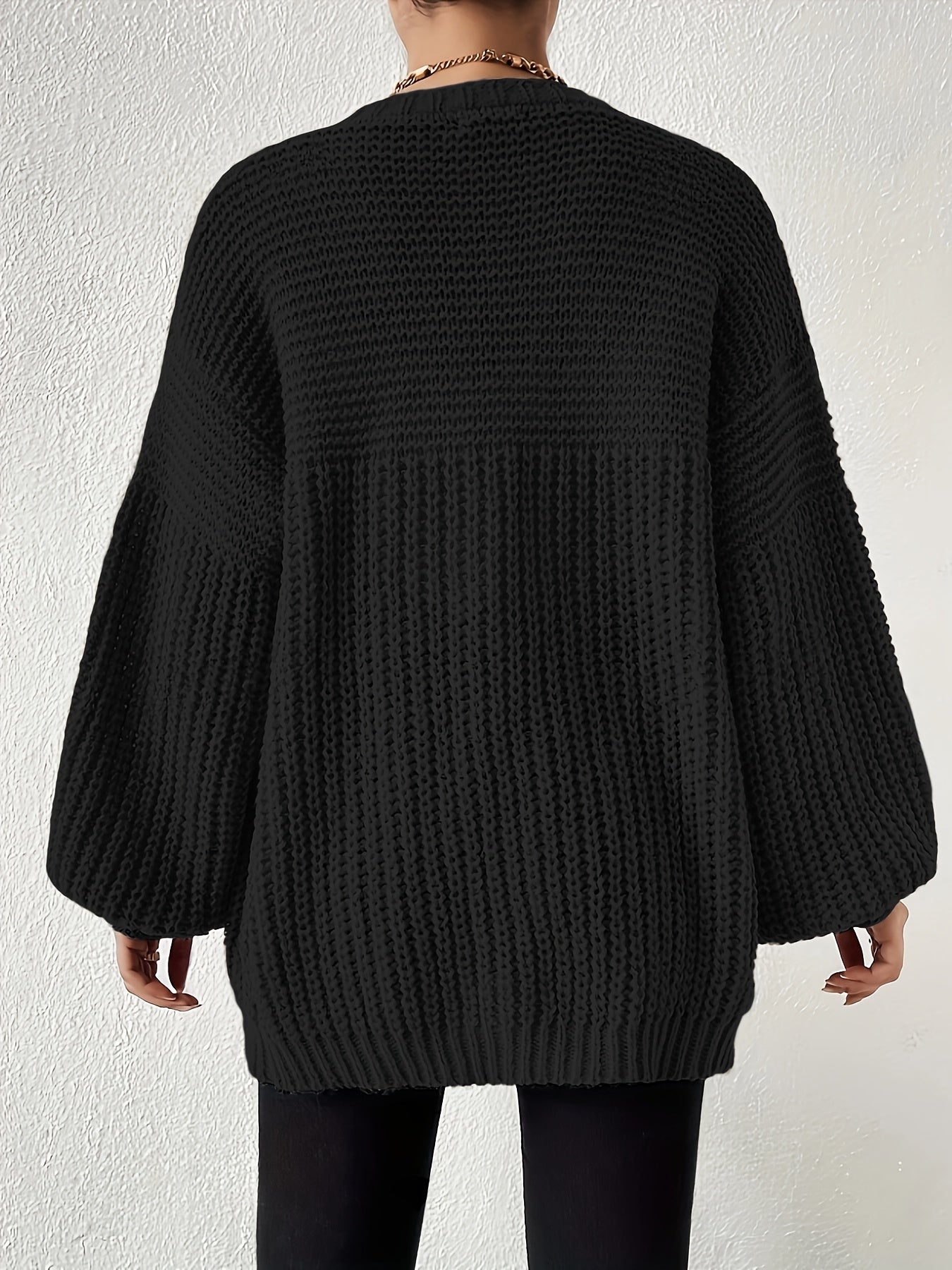 Cárdigan de Punto Grueso Cómodo para Mujeres con Frente Abierto y Mangas Globo, Estilo Oversized y Relajado