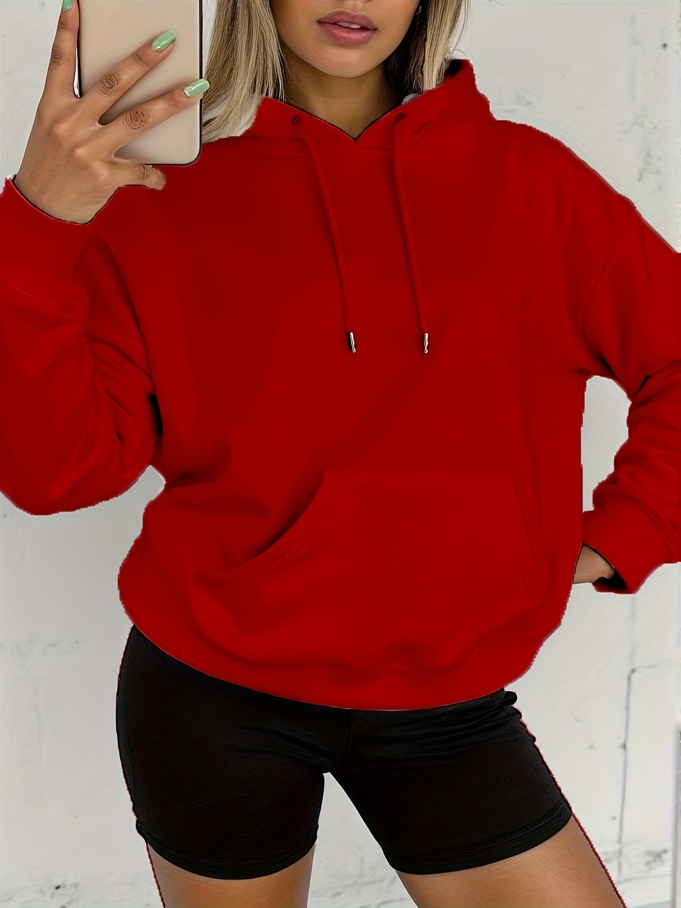 Sudadera de Forro Polar Cómoda para Mujeres con Capucha Ajustable, Manga Larga, Bolsillo Canguro, Estilo Oversized