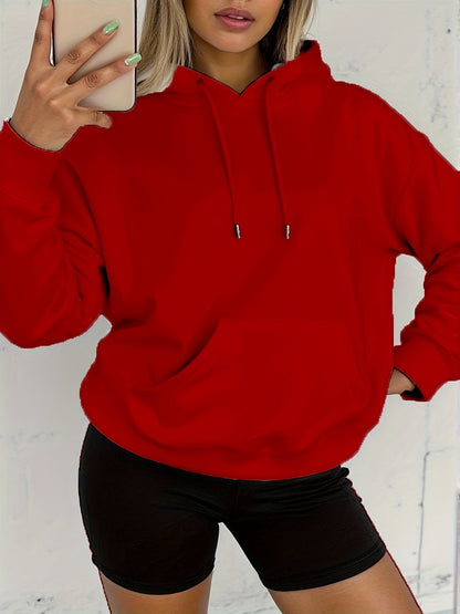 Sudadera de Forro Polar Cómoda para Mujeres con Capucha Ajustable, Manga Larga, Bolsillo Canguro, Estilo Oversized