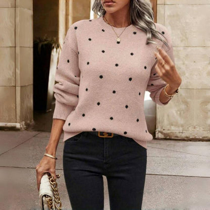Suéter de Lunares Cómodo para Mujeres con Cuello Redondo y Manga Larga, Estilo Relajado y Oversized